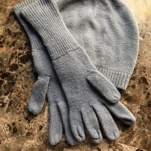 Gloves and Hat Gray Set with subtle sequins on fingerless gloves and hat.